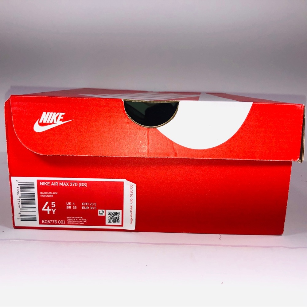 Nike Air Max 270 GS Triple Black Athletic Sneakers - Picture 8 of 9